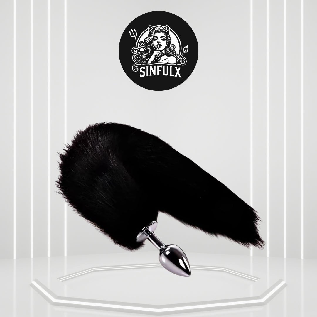 ObsidianTail Black Fox Tail Steel Butt Plug 18" - SinfulX - 