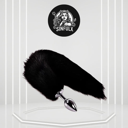 ObsidianTail Black Fox Tail Steel Butt Plug 18" - SinfulX - 