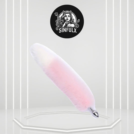 BlushFur Pink White Fox Tail Steel Butt Plug 18" - SinfulX - 