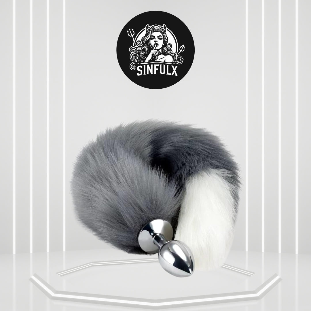 SilverFrost Small Steel Tail Butt Plug Gray White - SinfulX - 