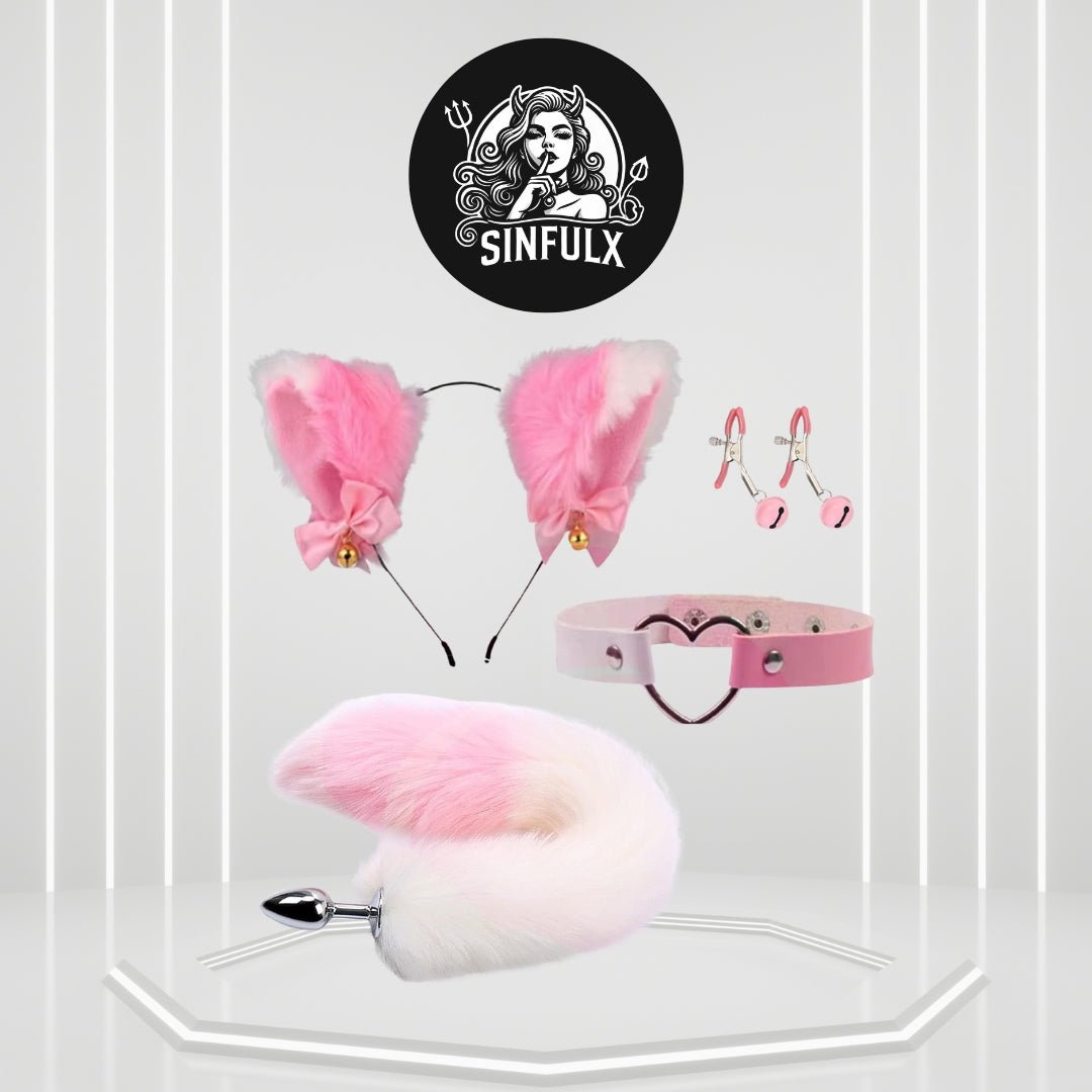 FoxFlare Fox Tail Anal Plug Set Collar Clamps Ears - SinfulX - 