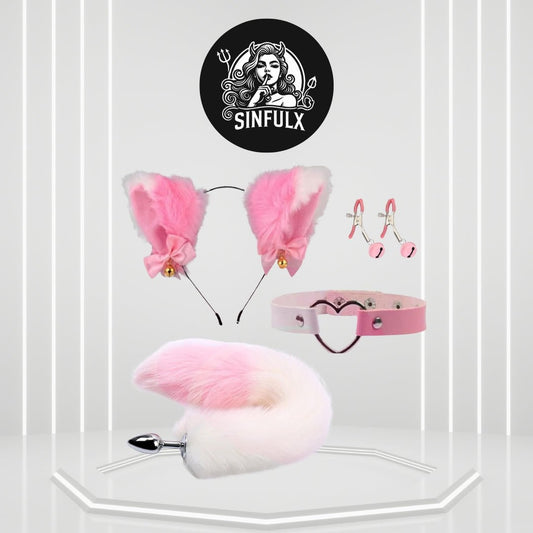 FoxFlare Fox Tail Anal Plug Set Collar Clamps Ears - SinfulX - 