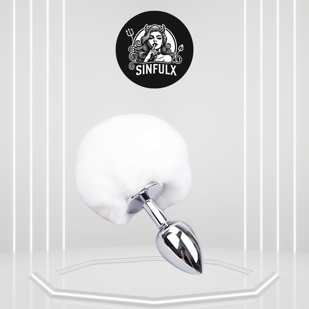 SnowBunny Small Bunny Tail Steel Butt Plug White - SinfulX - 