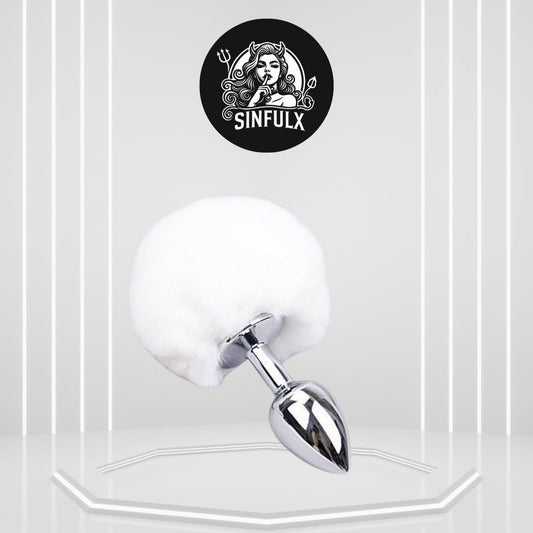 SnowBunny Small Bunny Tail Steel Butt Plug White - SinfulX - 