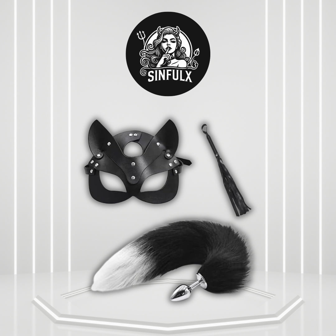 NightFeral Tail Anal Plug Mask Whip BDSM Cosplay Set - SinfulX - 