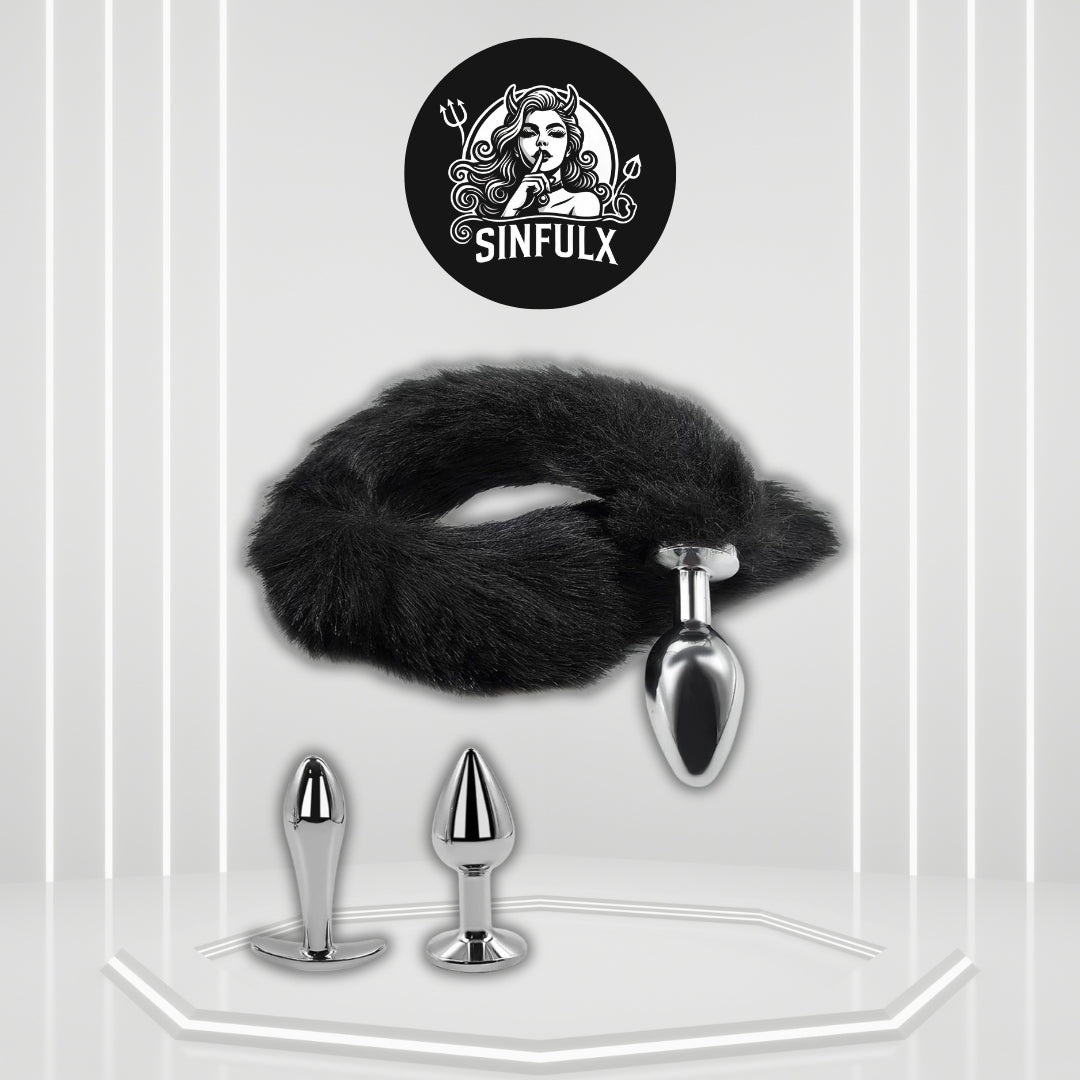 VixenForge Fox Tail Anal Plug Kit 2 Steel Plugs Trainer - SinfulX - 