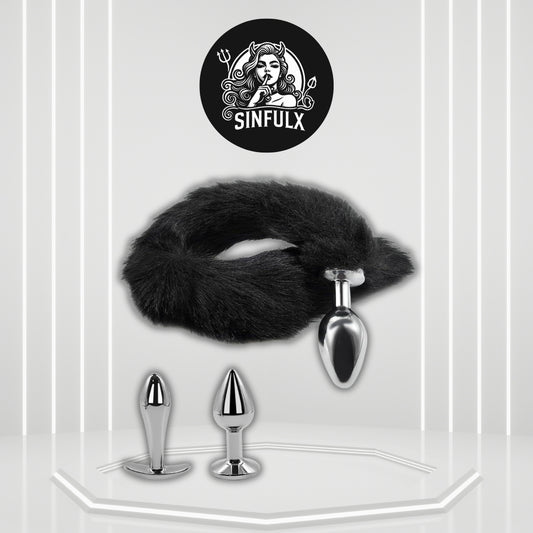VixenForge Fox Tail Anal Plug Kit 2 Steel Plugs Trainer - SinfulX - 