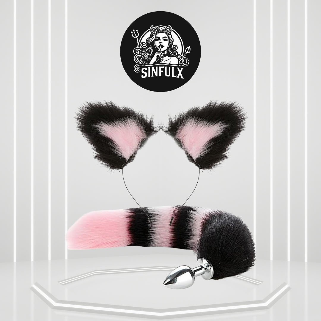 KittyKink Fox Tail Anal Plug Cosplay Set Ears Choker - SinfulX - 