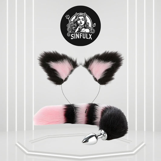 KittyKink Fox Tail Anal Plug Cosplay Set Ears Choker - SinfulX - 