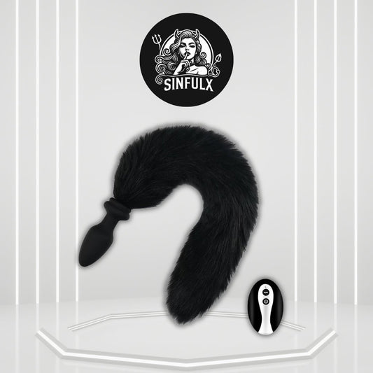 NightPulse Black Fox Tail Remote Vibrating Anal Plug - SinfulX - 