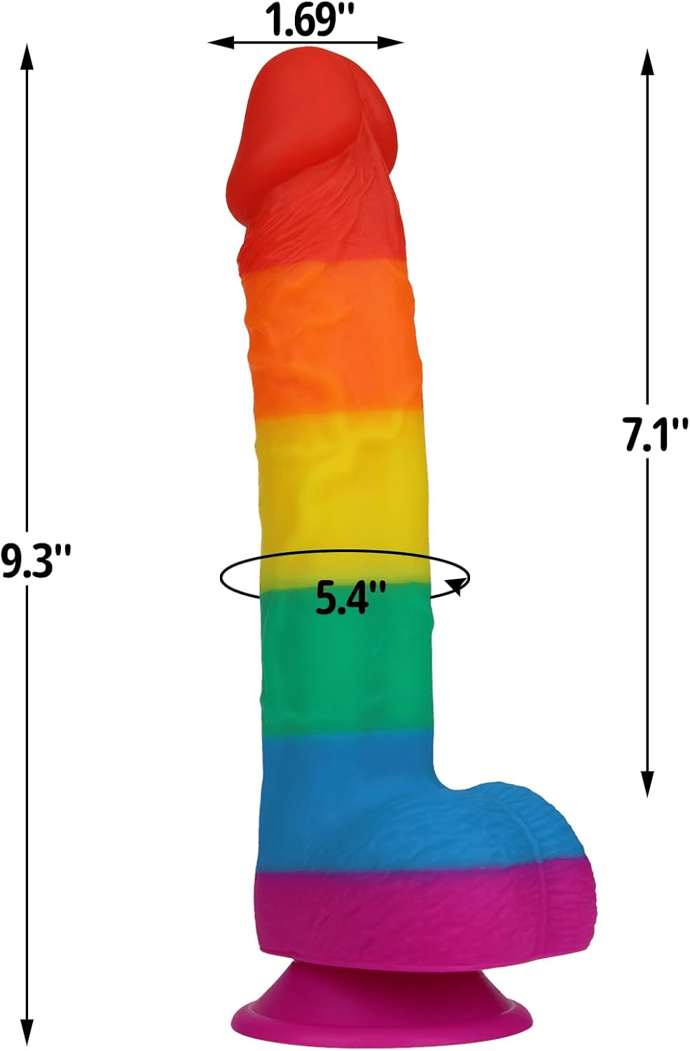 9.3 Inch Realistic Rainbow Dildo Adult Sex Toys Liquid Silicone Material Strong Suction Cup G - Spot Hands - Free Play Long Penis 2 Balls for Vaginal Women Men - SinfulX - 