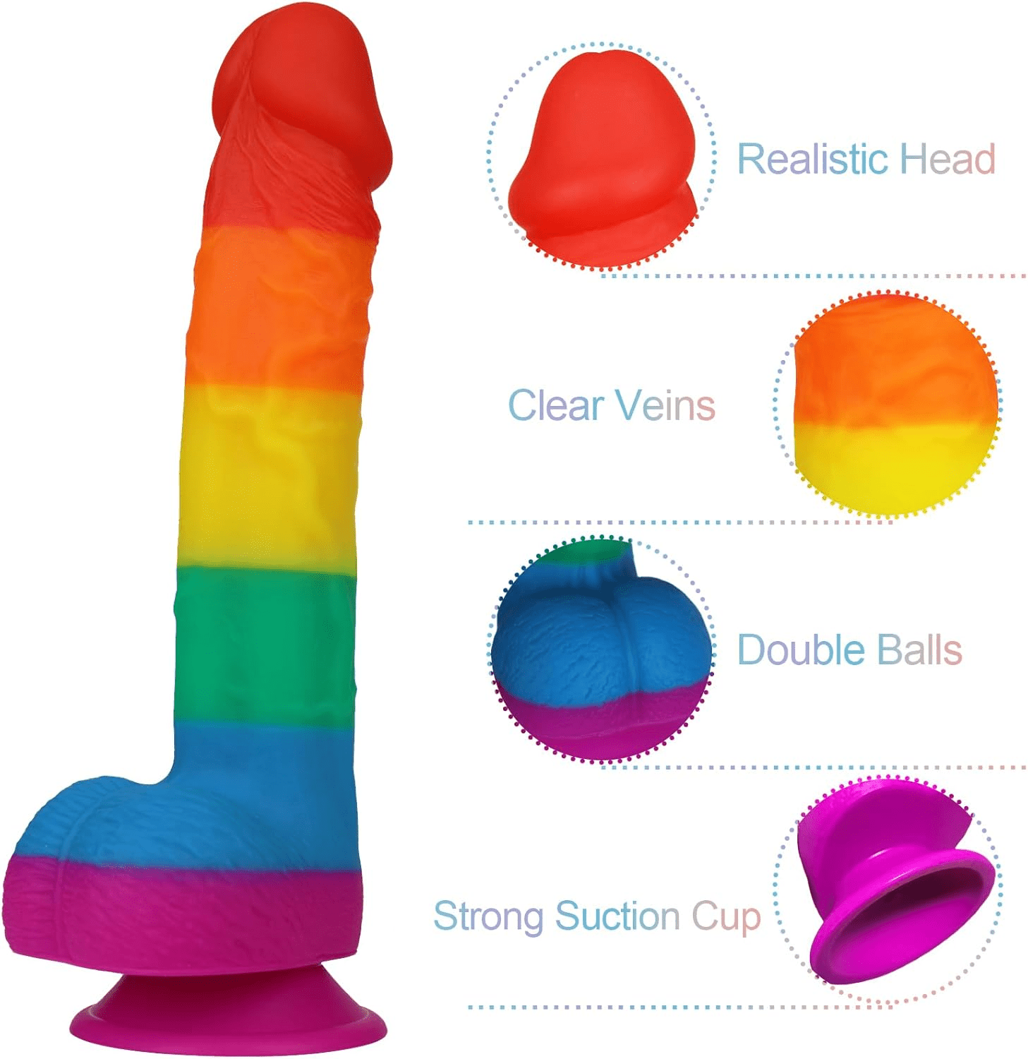 9.3 Inch Realistic Rainbow Dildo Adult Sex Toys Liquid Silicone Material Strong Suction Cup G - Spot Hands - Free Play Long Penis 2 Balls for Vaginal Women Men - SinfulX - 