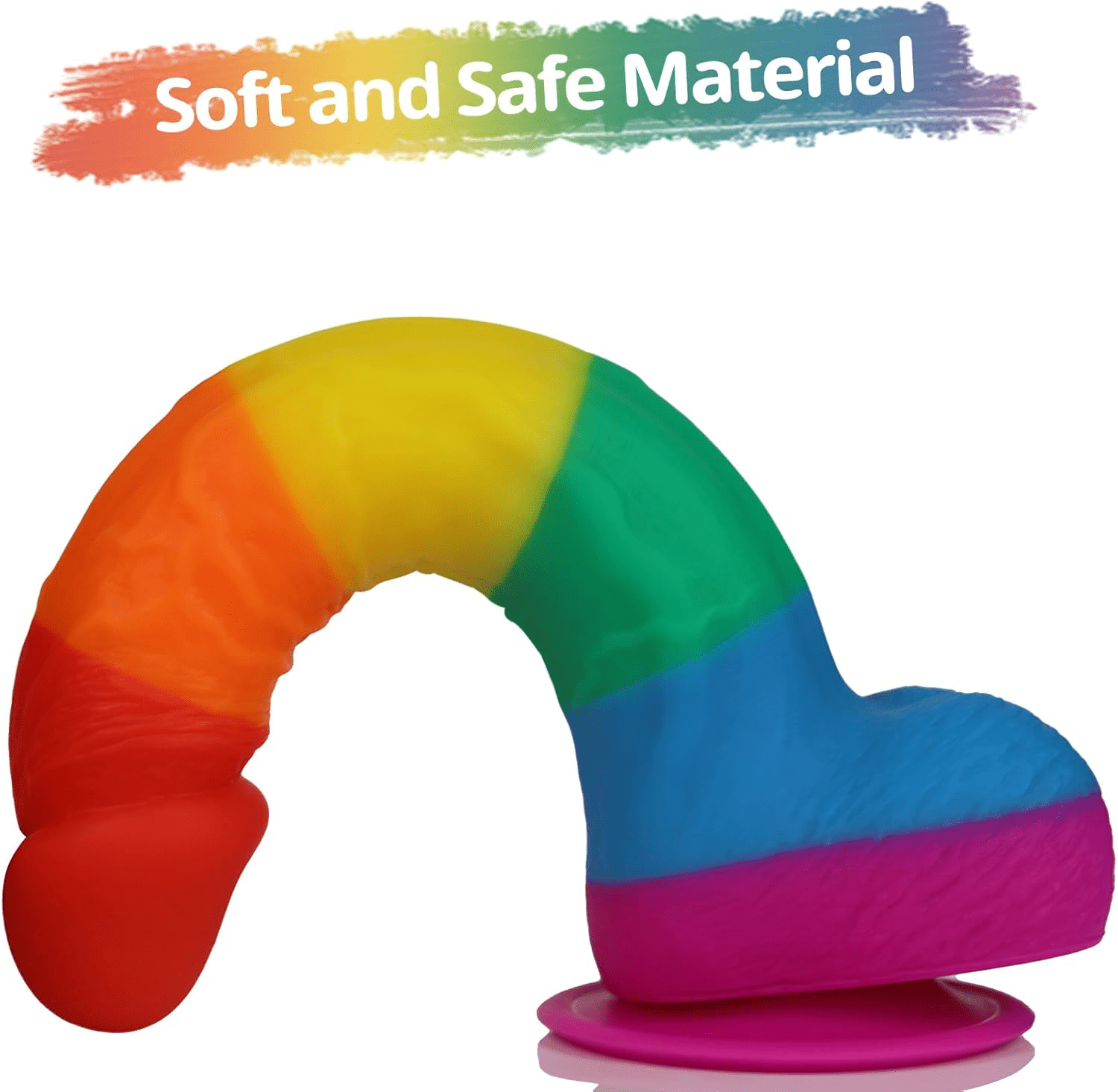 9.3 Inch Realistic Rainbow Dildo Adult Sex Toys Liquid Silicone Material Strong Suction Cup G - Spot Hands - Free Play Long Penis 2 Balls for Vaginal Women Men - SinfulX - 