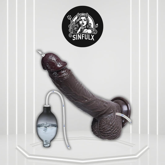 EbonyFlow 8.5” Ebony Squirting Dildo Silicone Suction Cup - SinfulX - 
