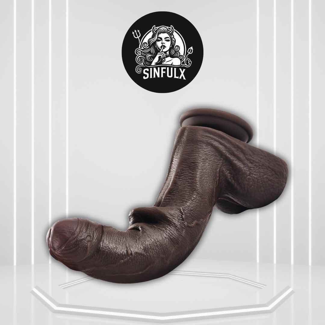 EbonyTitanX 10” Ebony Realistic Dildo Dual Density Suction Cup - SinfulX - 