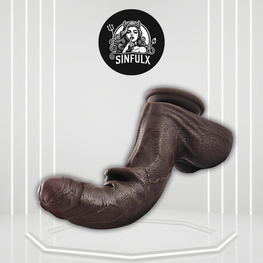 EbonyTitanX 10” Ebony Realistic Dildo Dual Density Suction Cup - SinfulX - 