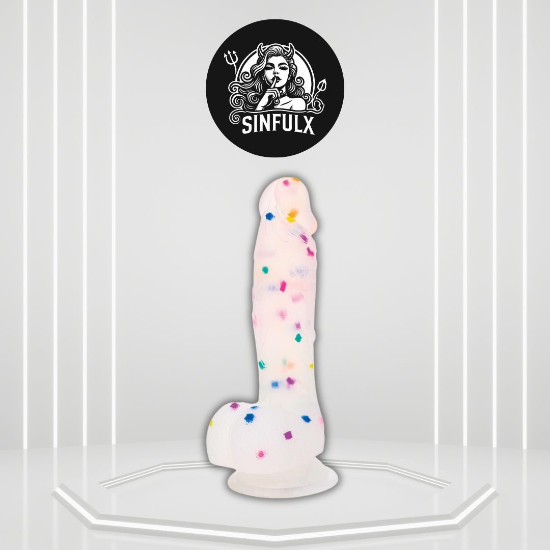 CrystalTone 7.6” Confetti Silicone Dildo Suction Cup Beginner - SinfulX - 
