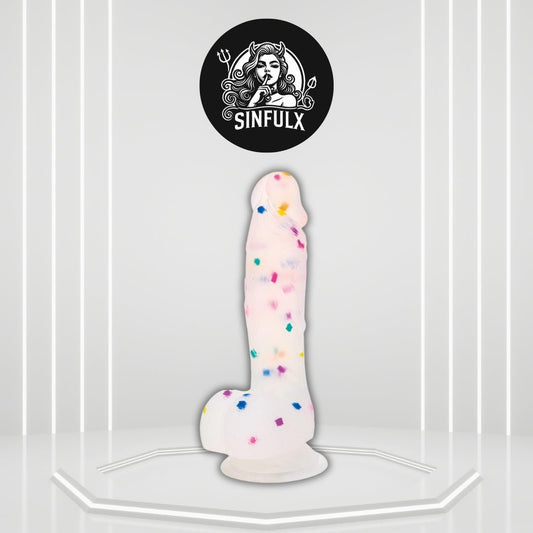 CrystalTone 7.6” Confetti Silicone Dildo Suction Cup Beginner - SinfulX - 