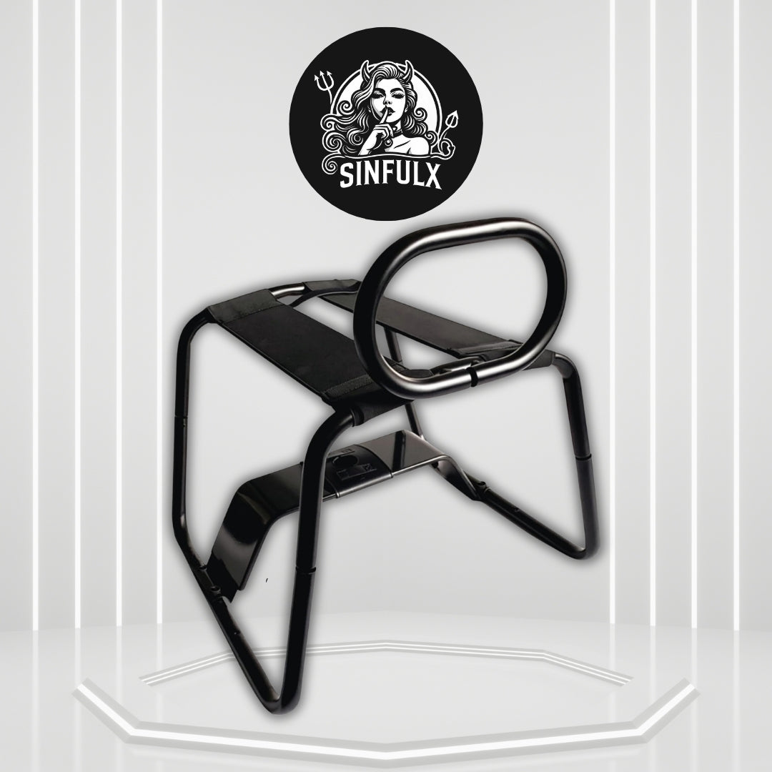 MidnightVertex Black Sex Chair with Dildo Mount & Handrail