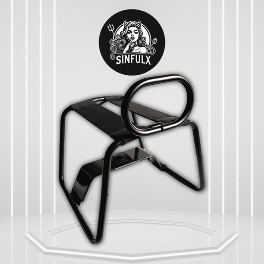 MidnightVertex Black Sex Chair with Dildo Mount & Handrail - SinfulX -