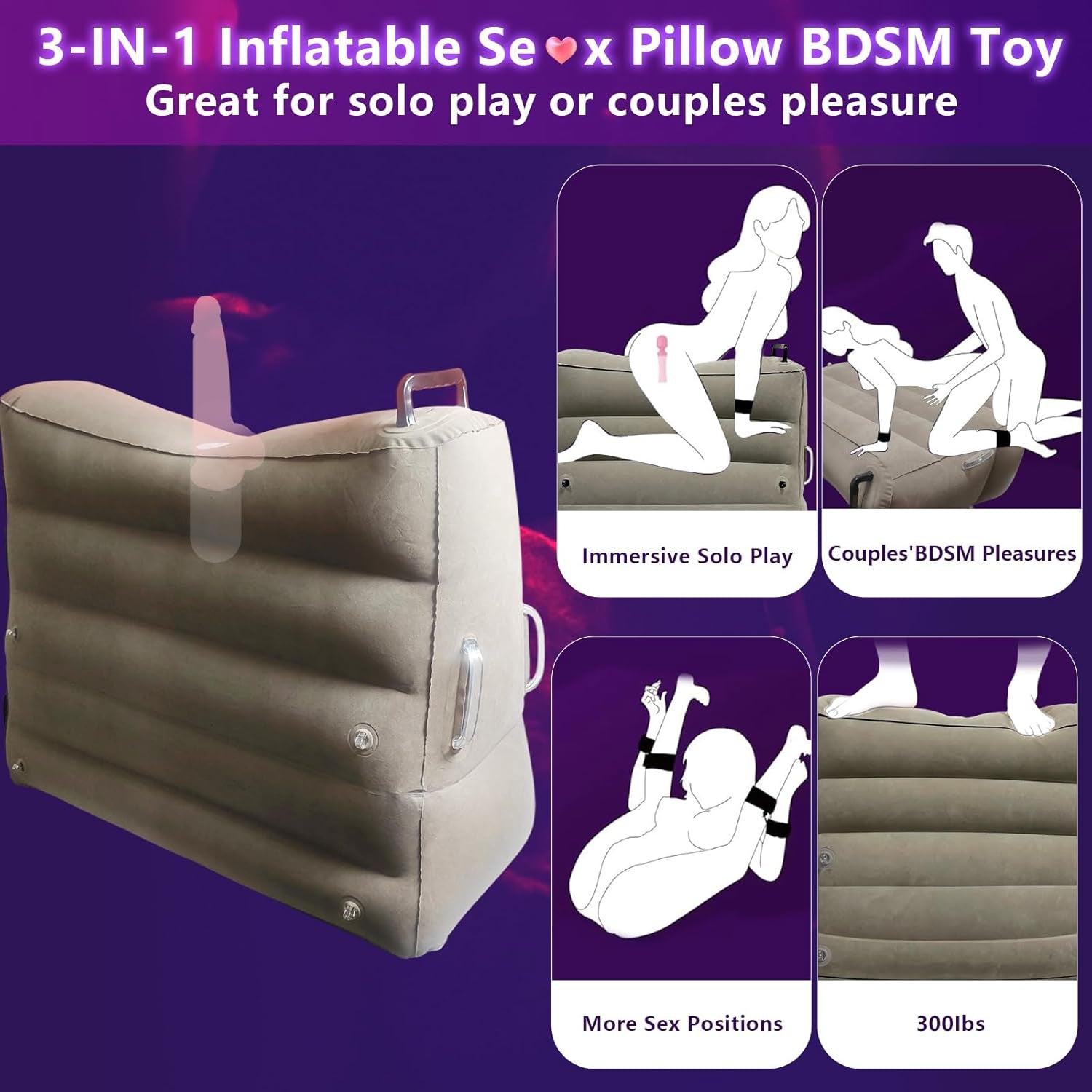 MaxLift Inflatable Mount Pillow with Cuffs & Bands Set - SinfulX - Personal Care > Sexual Wellness > Sex Pillow