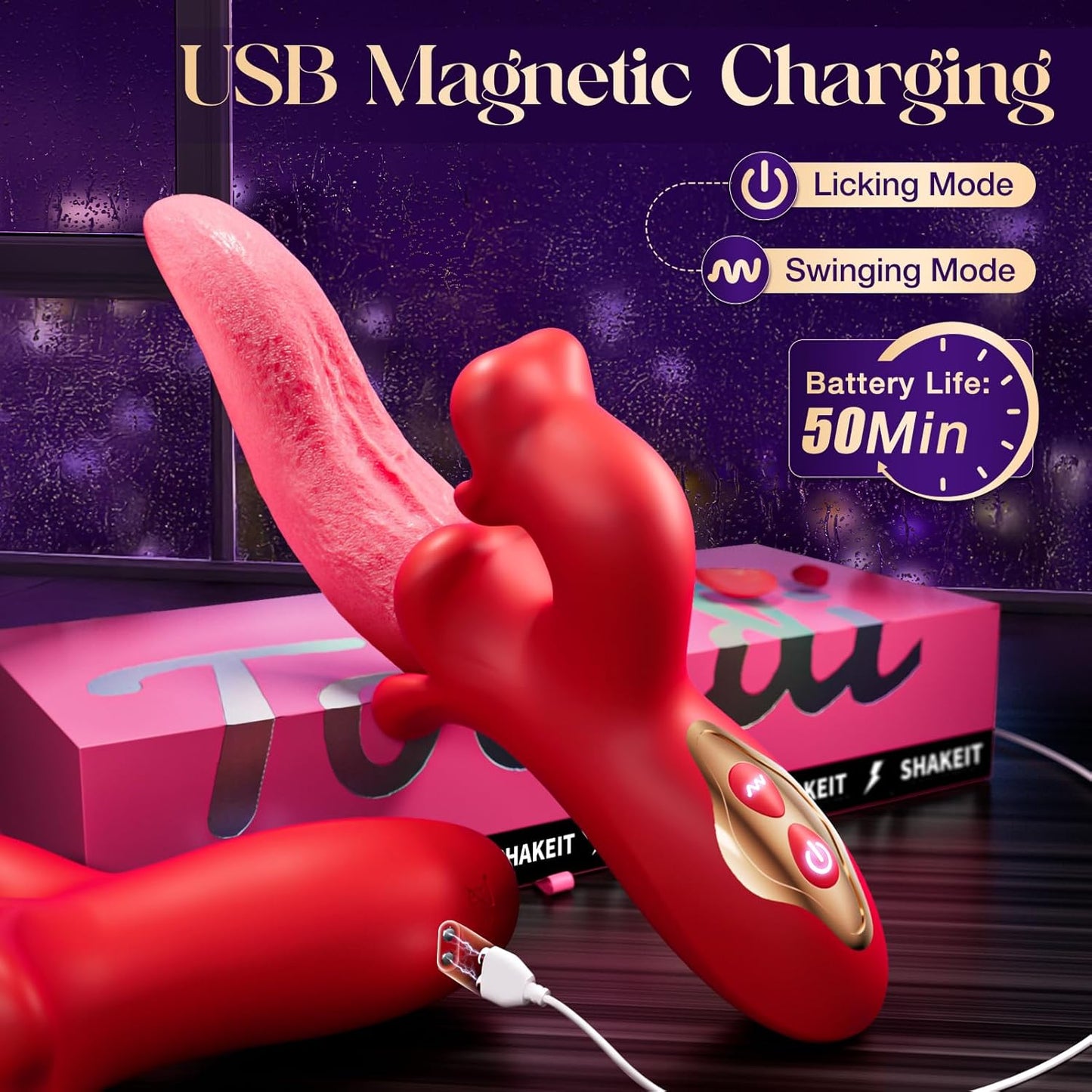 ElyraSwing Tongue Rabbit Vibrator 9 Modes G - Spot Toy - SinfulX - Personal Care > Sexual Wellness > Tongue Vibrator