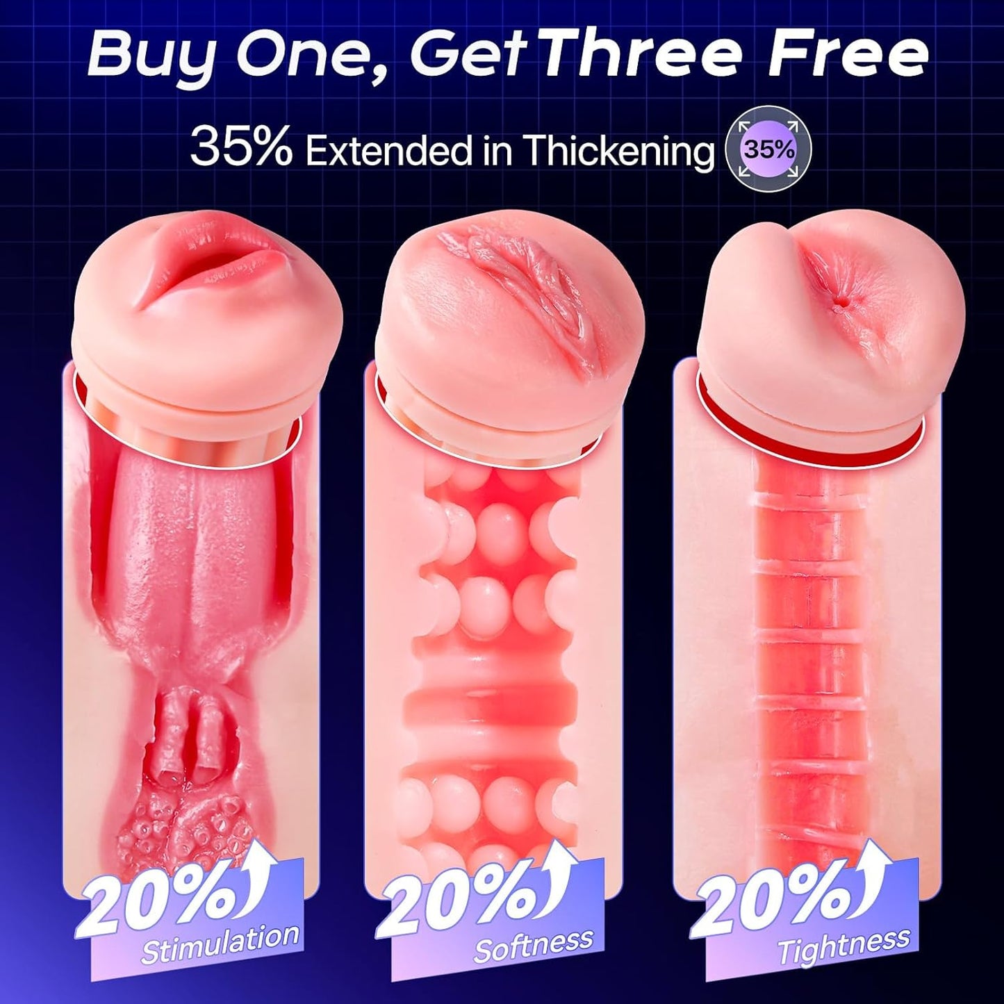 Male Masturbator Sex Toys for Men - AI Sync 3 Sleeves Mens Sex Toy Adult Toys with 9 Sucking & 9 Vibrating, Pocket Pussy Penis Pump Colorful Lighting Male Stroker Blowjob Erotic Massage Kits - SinfulX - 