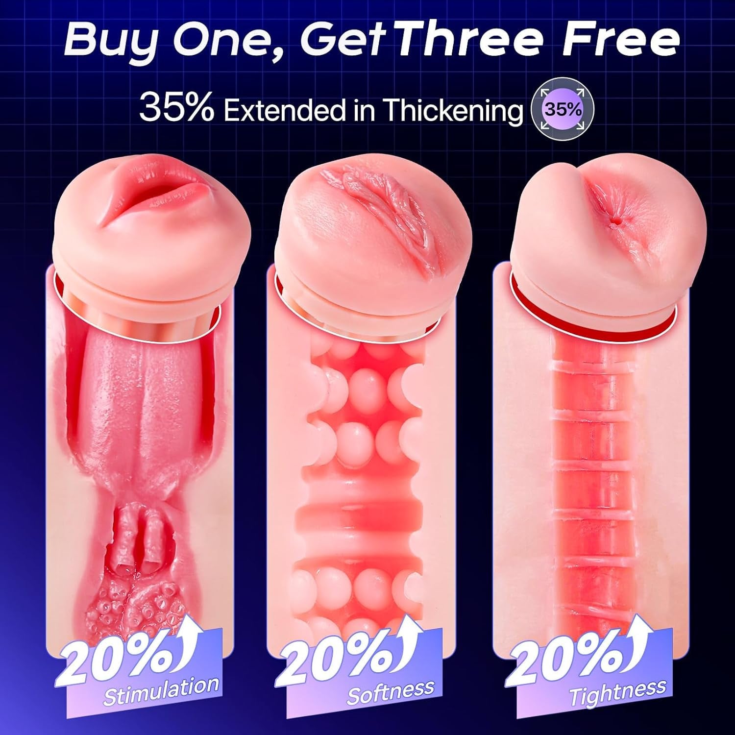 Male Masturbator Sex Toys for Men - AI Sync 3 Sleeves Mens Sex Toy Adult Toys with 9 Sucking & 9 Vibrating, Pocket Pussy Penis Pump Colorful Lighting Male Stroker Blowjob Erotic Massage Kits - SinfulX - 