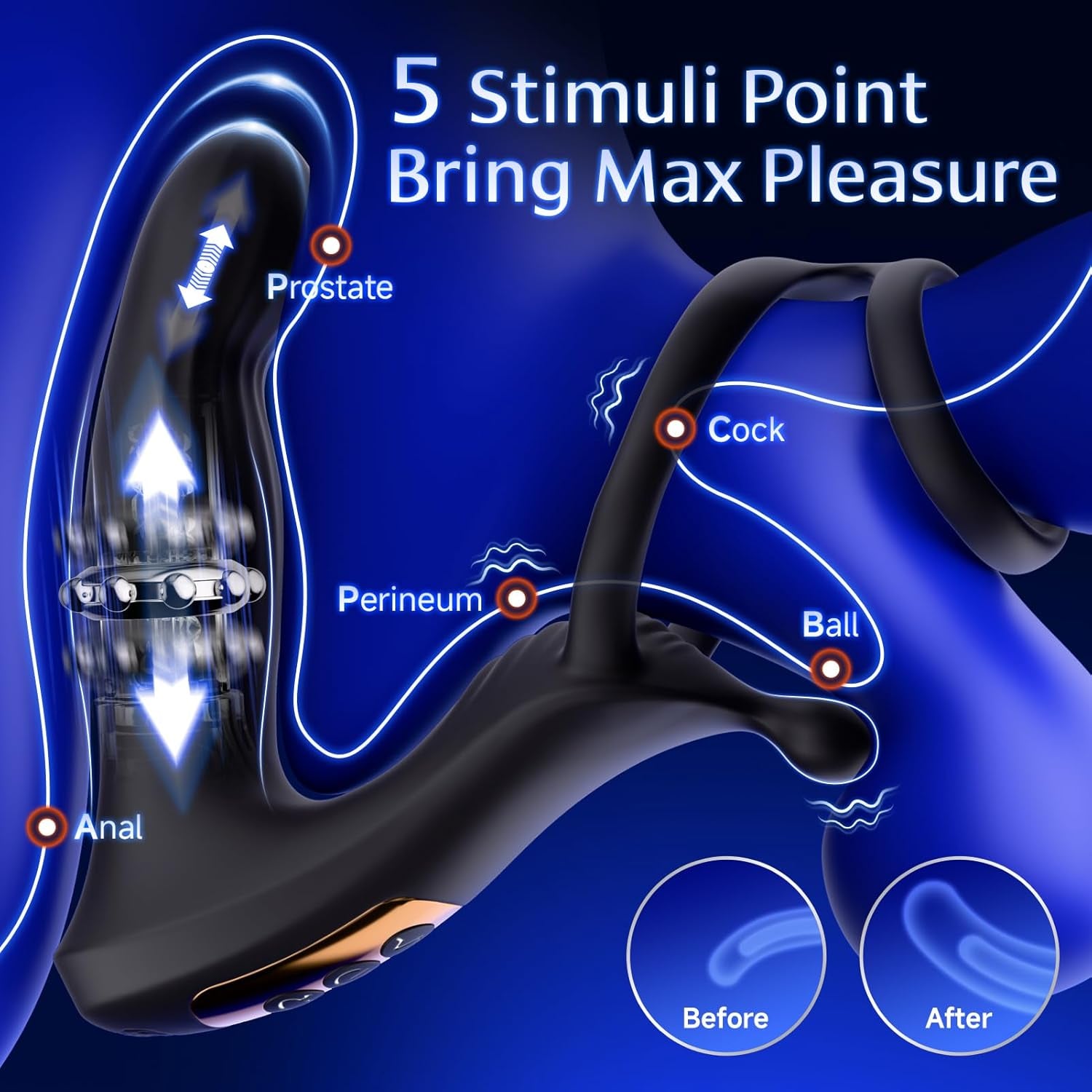 CoreSlide Prostate Massager Cock Ring 9 Modes Thrusting - SinfulX - Personal Care > Sexual Wellness > Prostate Massager Cock Ring