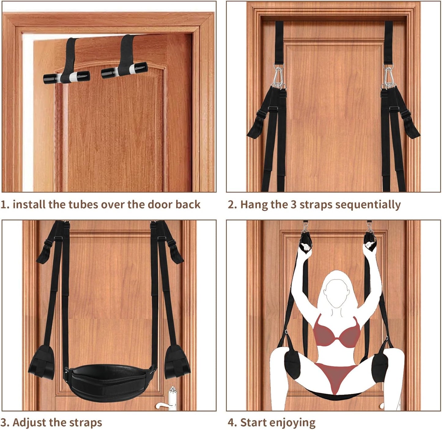 BDSM Door Sex Swings with Seat, Bondage Slave Leather Soft Plush Sex Slings with Adjustable Straps, Hanging Door Handcuffs Leg Restraints Spreader Kinky Adult Sex Toys for Couple, Holds up to 300Lbs