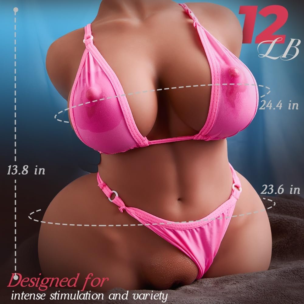Brown Sex Doll Torso Male Masturbator with Bubble Boobs, 12LB Adult Male Sex Toy for Vagina Anal Breast Play, Realistic Sex Dolls Pussy Ass Masturbator Mens Sex Toys for Men Pleasure - SinfulX - 