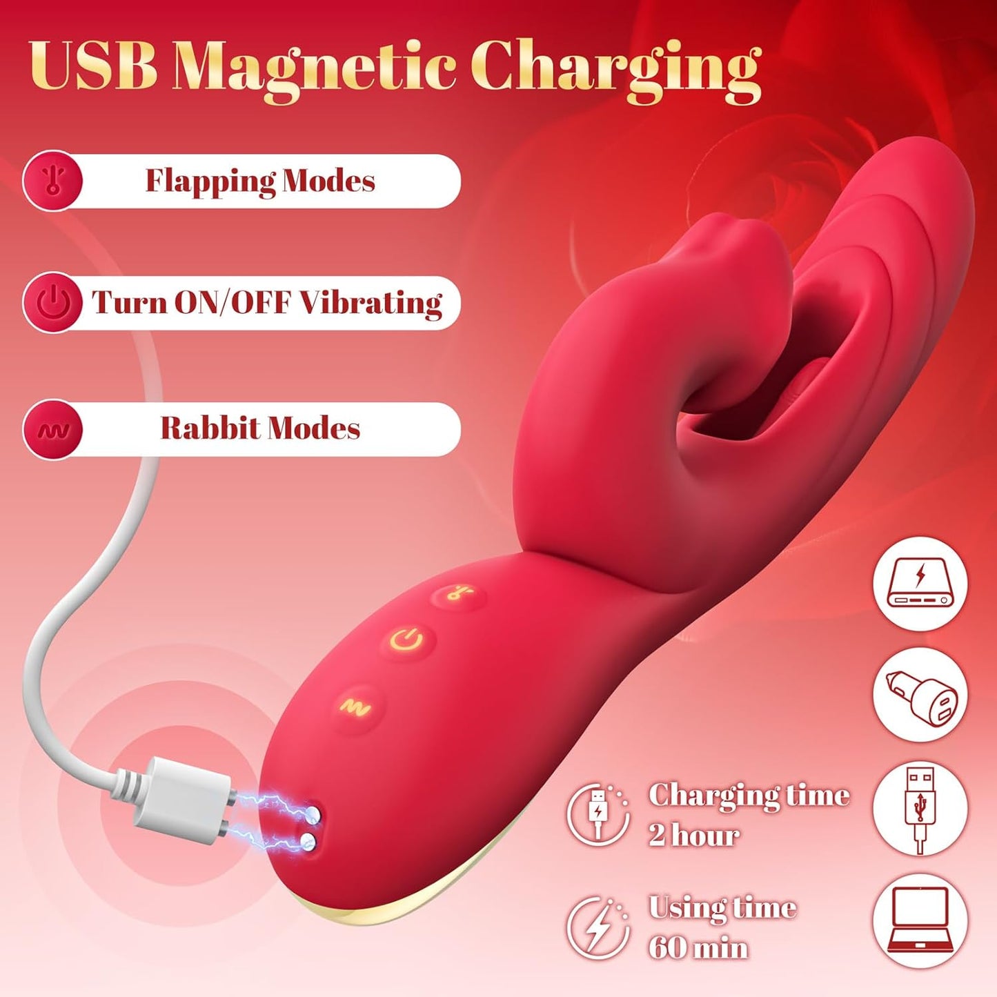Rabbit Vibrator Adult Toys for Women, Dildo Sex Toy with 10 Tongue Vibration and 10 Flapping Modes, 3 - In - 1 Rose Toy Vibrators for G Spot Clit Stimulator Pleasure and Female Couples Games - SinfulX - 