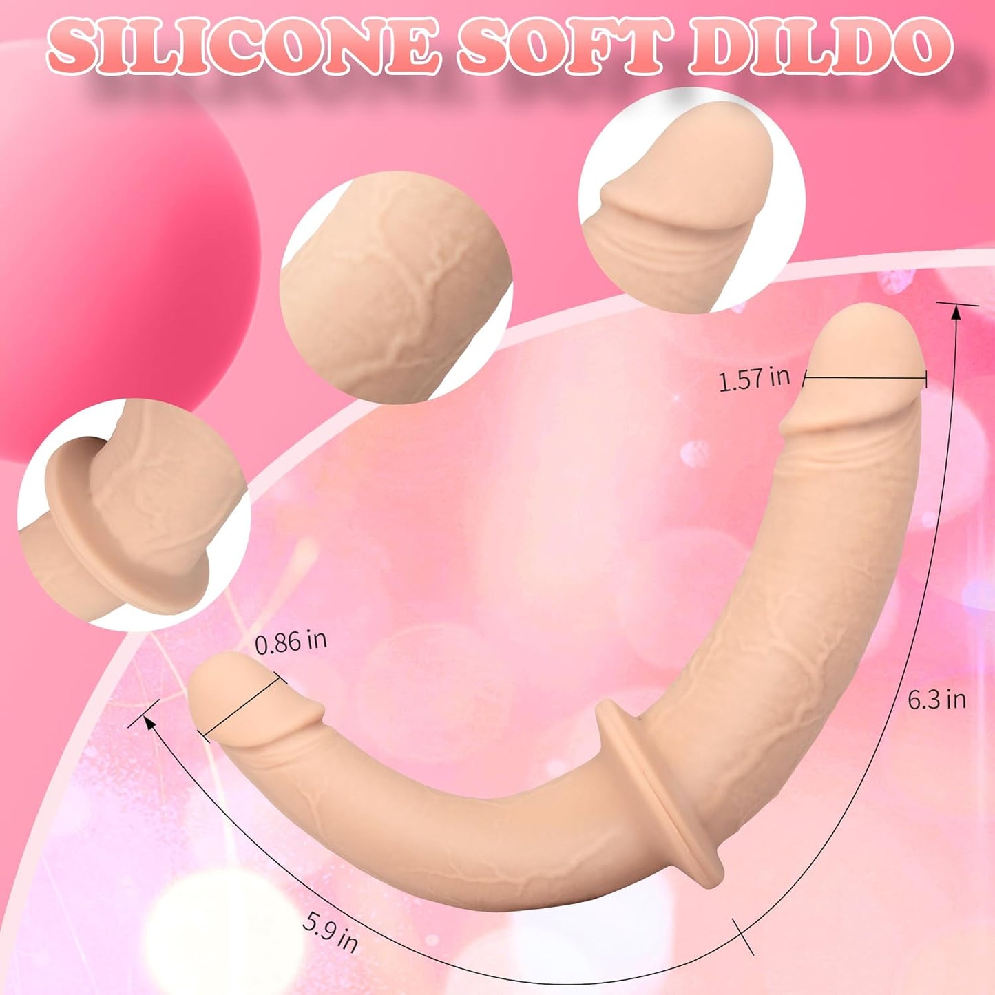 Strap on Dildo Womens Sex Toys - Double Ended Dildo Silicone Fantasy Long Dildos Hands Free Masturbators, Strap on Harness Big Anal Dildos Female Sex Toys Adult Toys for Women（Flesh - SinfulX - 