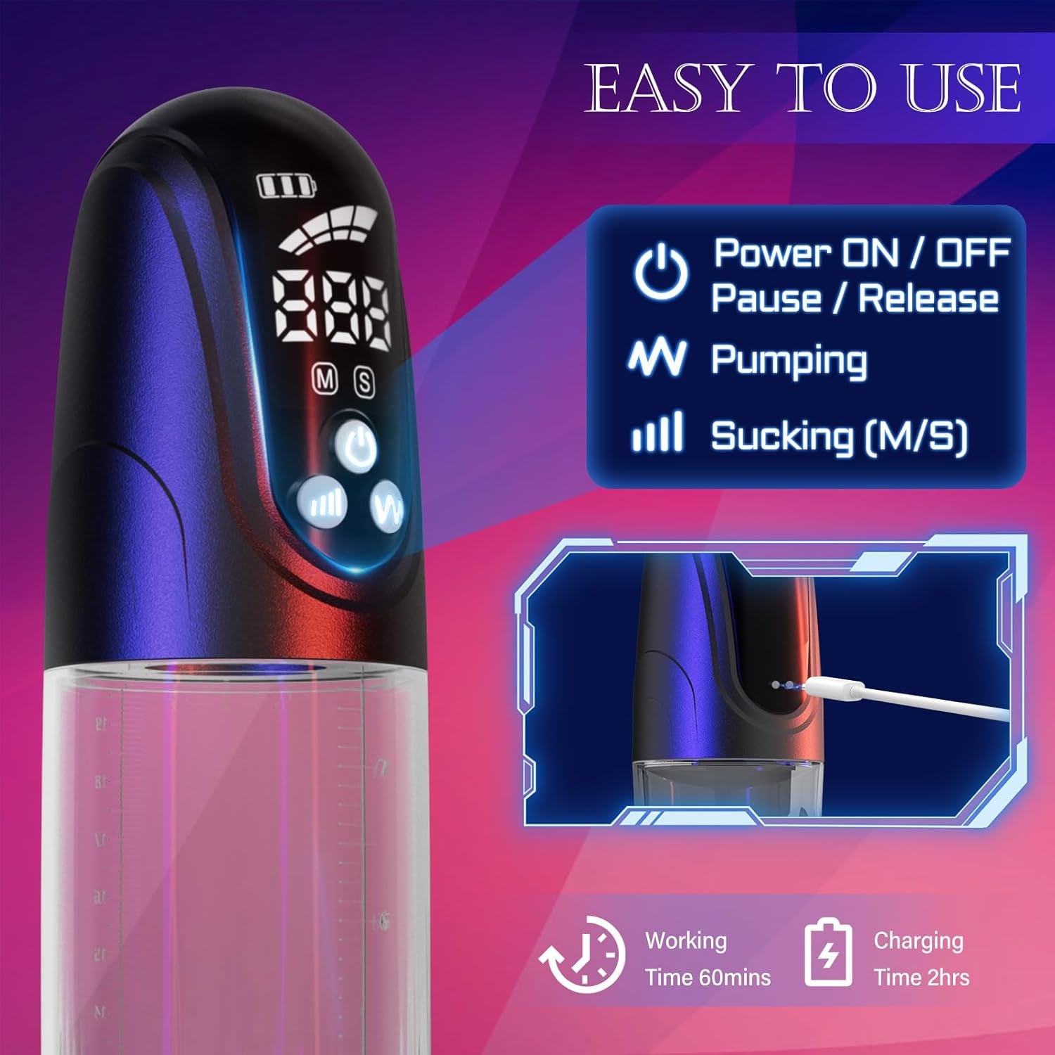 Men'S Sexual Vacuum Penis Pumps, Water Pump Penis Enlargement Extender Sex Pump with 4 Vacuum & 4 Suction Modes for Men Erection Training and Masturbate Pleasure, Penis Enlarger Growth Extender Pump - SinfulX - 