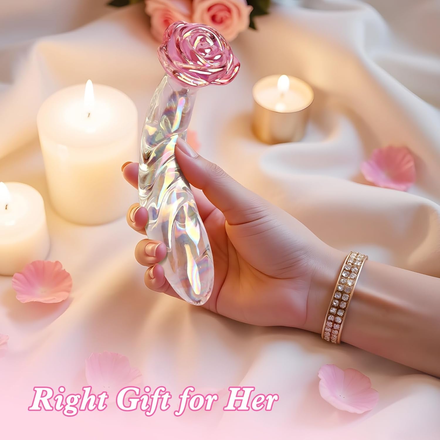 Anal Dildo Glass Rose Sex Toy - Butt Plug Rainbow Monster Dildo for Beginner, 7.2 Inch Small Glass Dildo as a Clitoral G Spot & Anal Plug Sex Toys for Men Women & Couples Sexual Pleasure - SinfulX - 