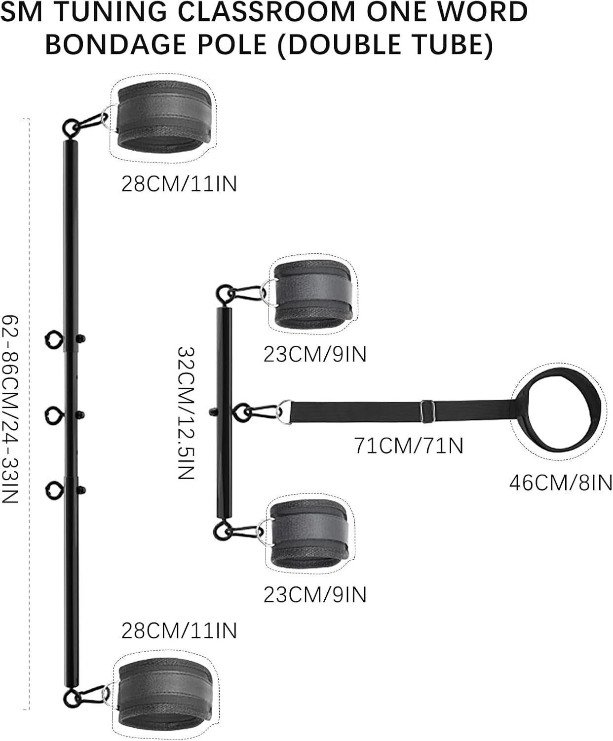 BDSM Bondage Restraints, Versatile Neck to Wrist BDSM Kit with Spreader Bar, Adjustable Handcuffs and Ankle Cuffs, Sex Toys for Couples, Adult Couples Sex Toys for SM Games (22 - 36 Inch) - SinfulX - 