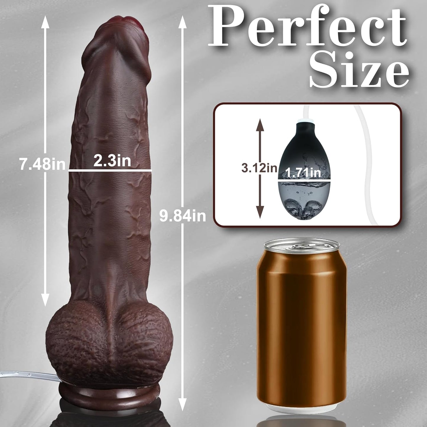 9.65" Squirting BBC Dildo Ejaculating Big Black Dildo, Huge Uncut Ejaculating Toy Made from Soft Dual Density Silicone, XL Realistic Dildos Foreskin Cock with Suction Cup, Adult Sex Toys for Women Men - SinfulX - 