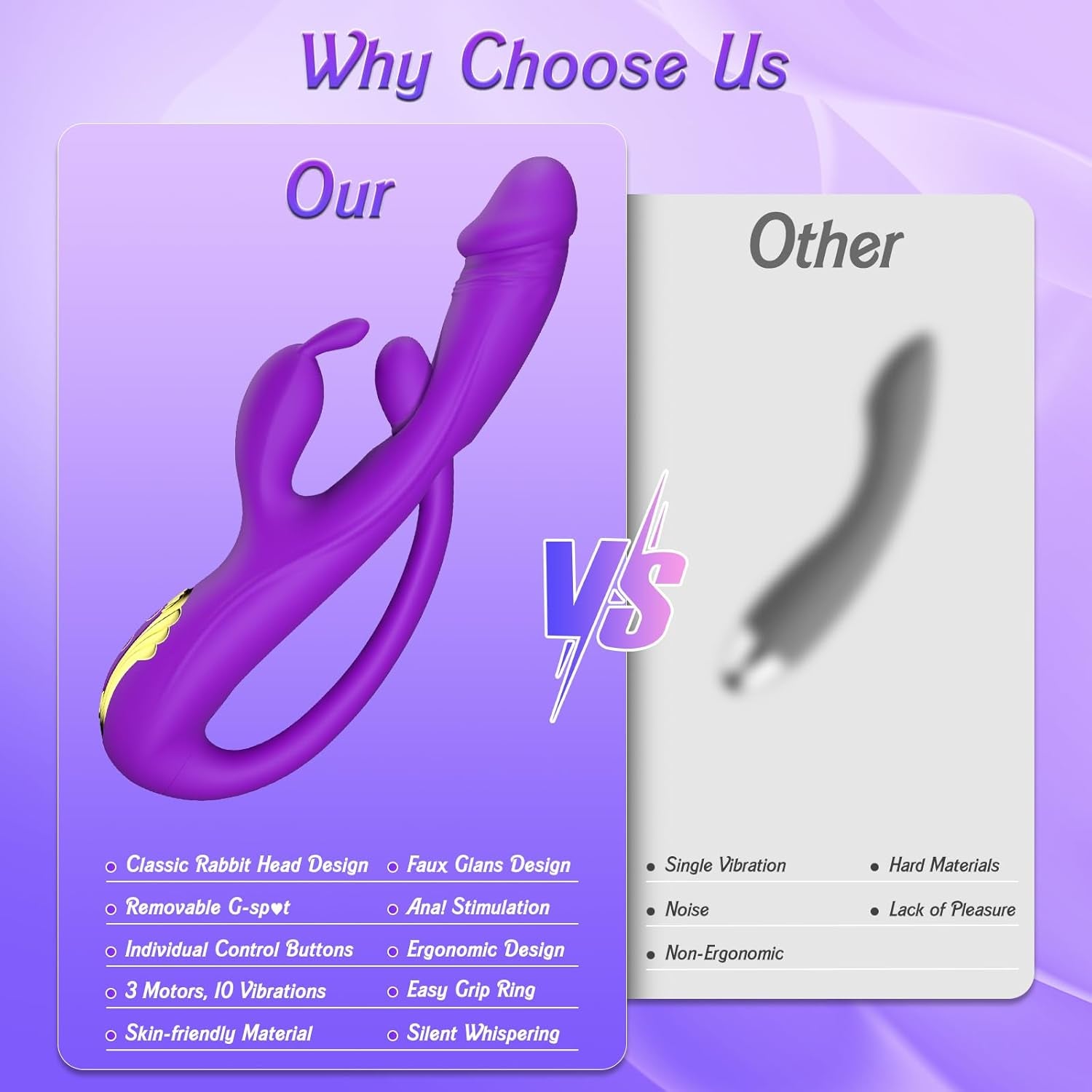 Vibrator Sex Toys for Women – 3 in 1 G Spot Vibrator Rabbit Dildo with 10 Vibration Modes & Removable Anal Plug, Clitoral and Vaginal Stimulator, Adult Sex Toys & Games for Female and Couples
