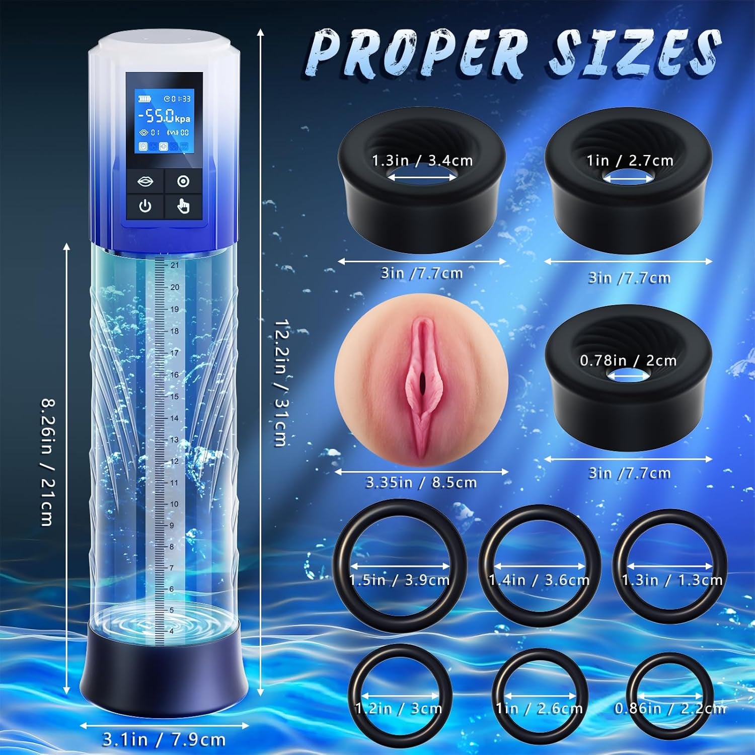 Male Sex Toys Penis Pump for Men - Adult Toys Electric Penis Enlarge Vacuum Pump, Waterproof High - Vacuum Penis Enlargement Extend Pump Masturbator, 6 Suction&4 Training Pressure with Mini Pocket Pussy - SinfulX - 