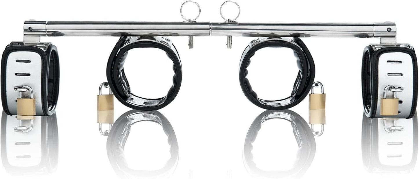 Spreader Bar Heavy Duty Swiveling Stainless Steel Bar Home Gym Equipment with 4 Furry PU Adjustable Cushioned Straps for Fitness Training, Pilates and Yoga Accessories Kit. - SinfulX - 