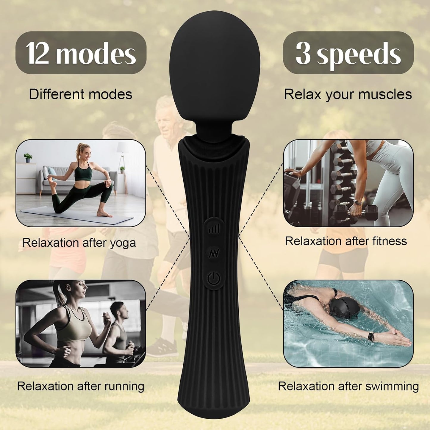ShadowPulse Compact Wand Vibrator 12 Modes Waterproof - SinfulX - Personal Care > Sexual Wellness > Wand Vibrator