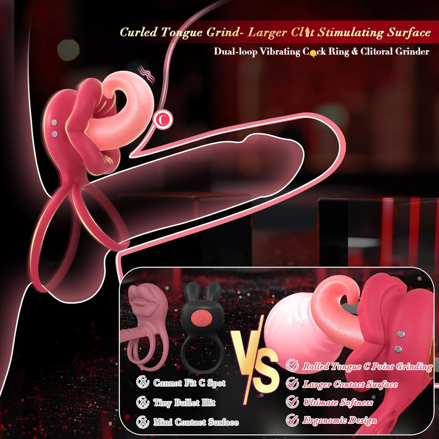 TongueWave Tongue Clit Vibrating Cock Ring 10 Modes Silicone - SinfulX - Personal Care > Sexual Wellness > Couples Cock Ring