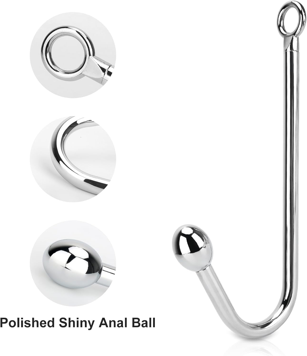 Stainless Steel Anal Hook, Polished Metal Anal Ball Plug with 4 Interchangeable Egg Shape Balls BDSM Anal Sex Toys for Couples - SinfulX - 