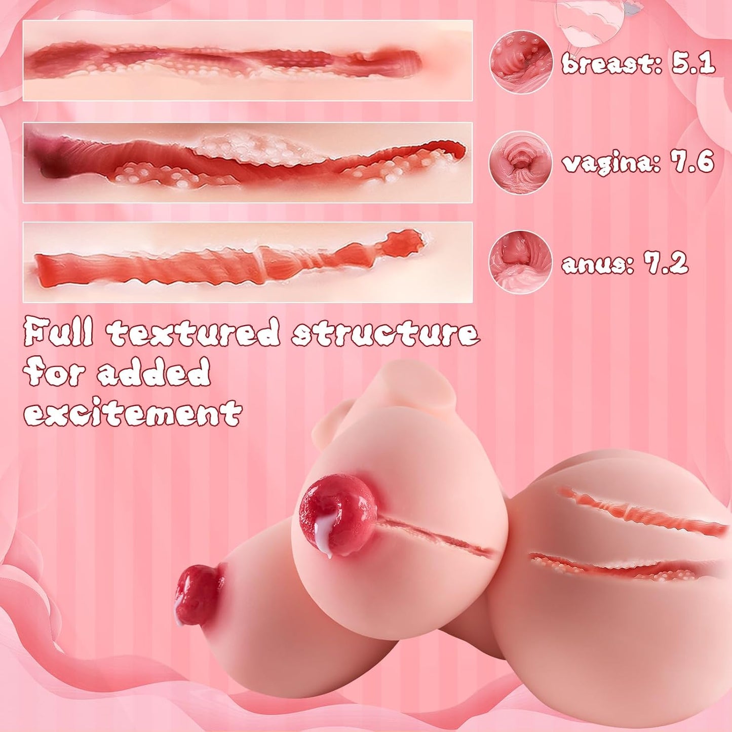 24Lb Adult Sex Doll Male Masturbator, 4 in 1 Female Torso Love Doll with Big Boobs, Big Ass, 3D Realistic Torso Sex Dolls Masturbation Penetrable Nipples Sex Doll for Men - SinfulX - 