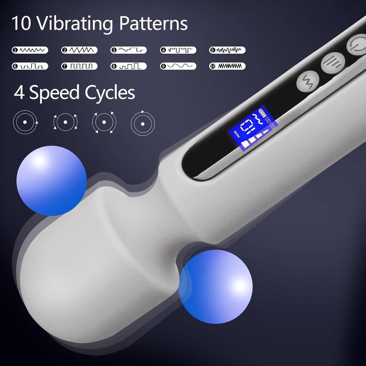 SteelAura 12" Wand Vibrator LCD Display 10 Modes Waterproof - SinfulX - Personal Care > Sexual Wellness > Wand Vibrator
