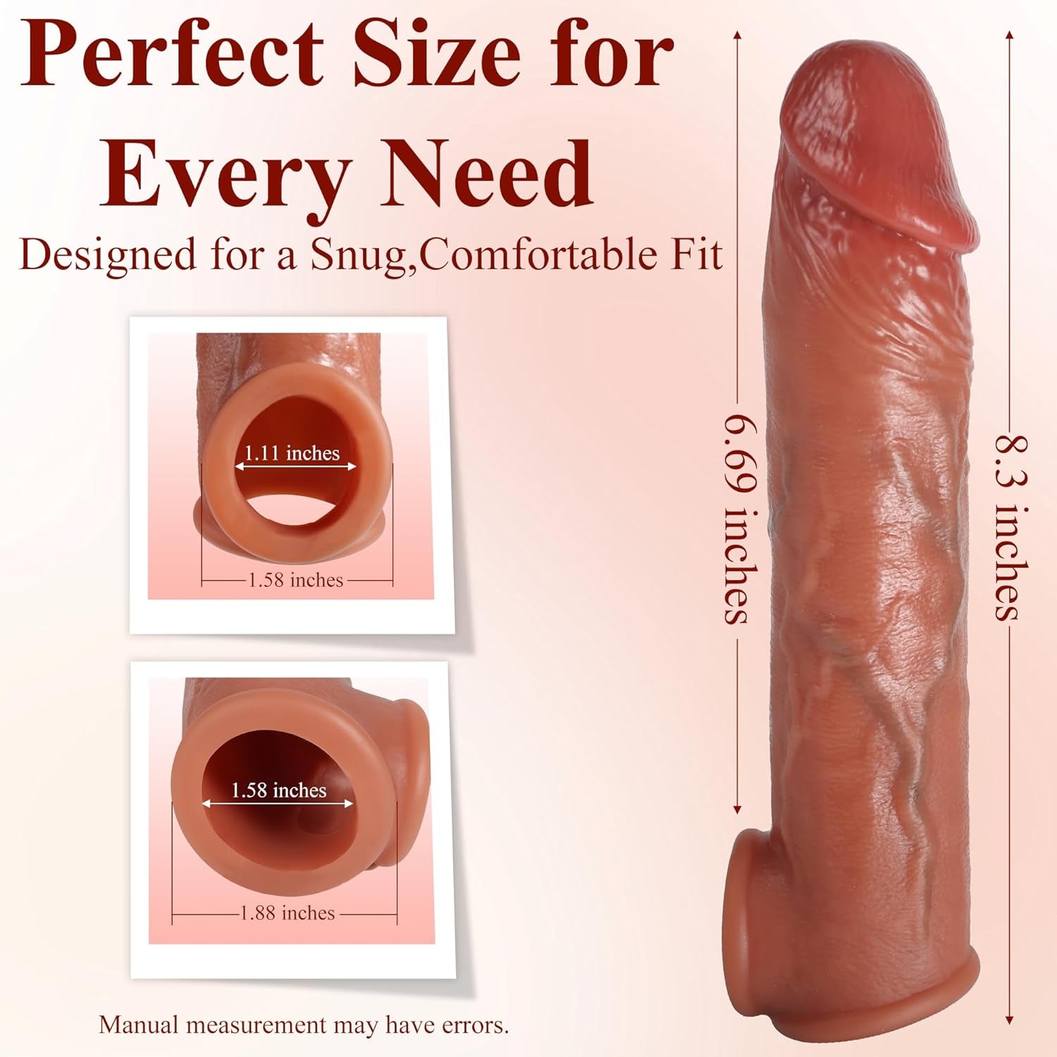 Realistic Penis Sleeve Extender for Men, 8.3'' Silicone Cock Sleeve with Testicle Ring, Reusable Penis Enlarger Delay Ejaculation Enhance Erection Male Adult Sex Toys for Couples by Flesh - SinfulX - 