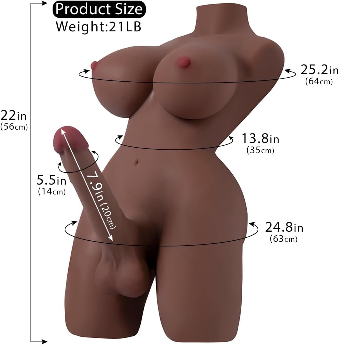 Shemale Sex Doll Life Size Realistic Torso Dildo Breasts Anal for Ass Gay Male Female Couples Penis Masturbator Adult Stuff Men Women Tpe Silicone Full Body Lifelike Dolls Trans Sex Toys 20Lb - SinfulX - 