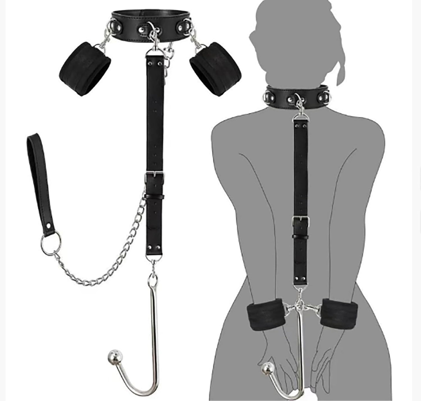 BDSM Anal Hooks Kit Adult Sex Toys Slave Restraints Set with Handcuffs Leash Collar Fetish Sex Bondage Roleplay SM Game Bedroom for Couples Women Men - SinfulX - 