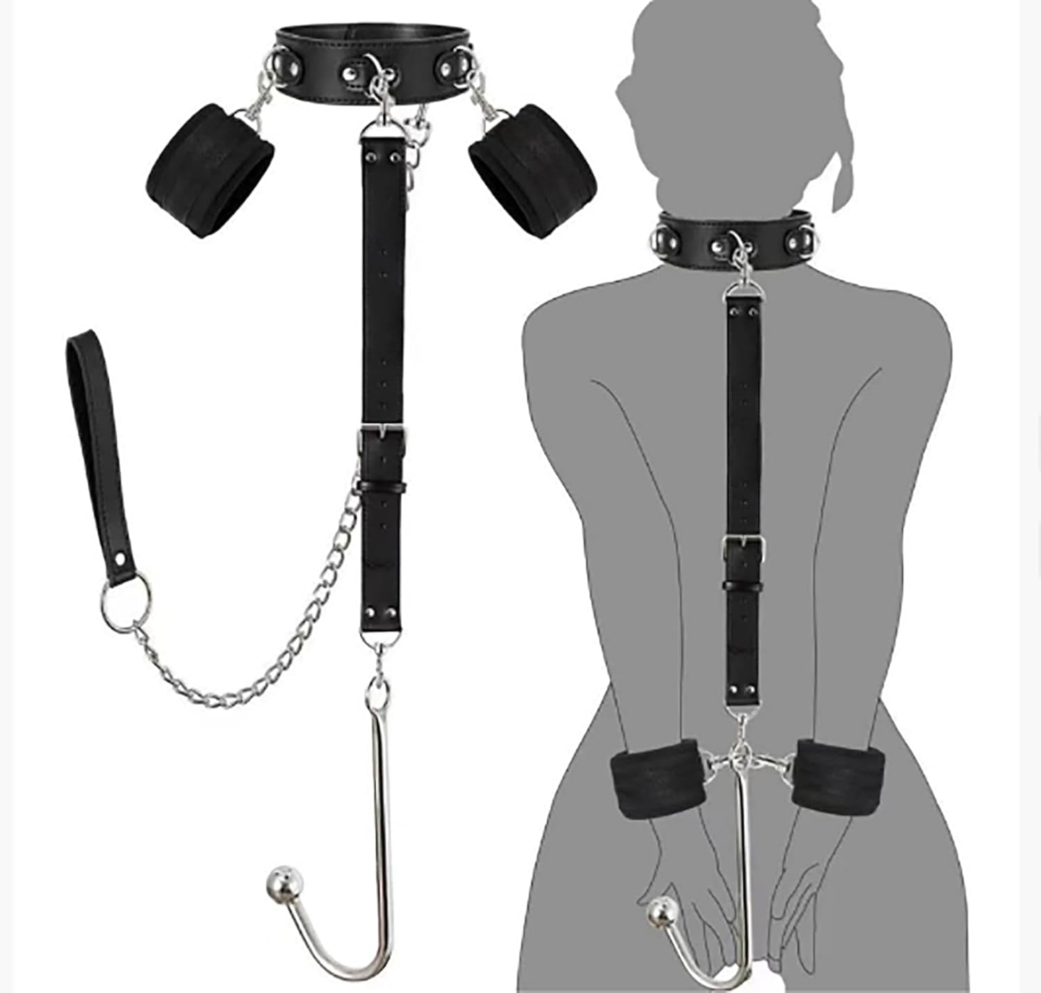 BDSM Anal Hooks Kit Adult Sex Toys Slave Restraints Set with Handcuffs Leash Collar Fetish Sex Bondage Roleplay SM Game Bedroom for Couples Women Men - SinfulX - 