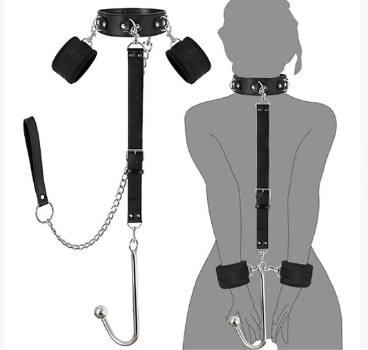 BDSM Anal Hooks Kit Adult Sex Toys Slave Restraints Set with Handcuffs Leash Collar Fetish Sex Bondage Roleplay SM Game Bedroom for Couples Women Men - SinfulX - 